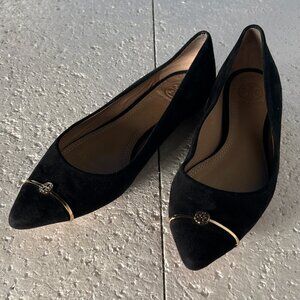 Tory Burch Black Flats with Gold Accent